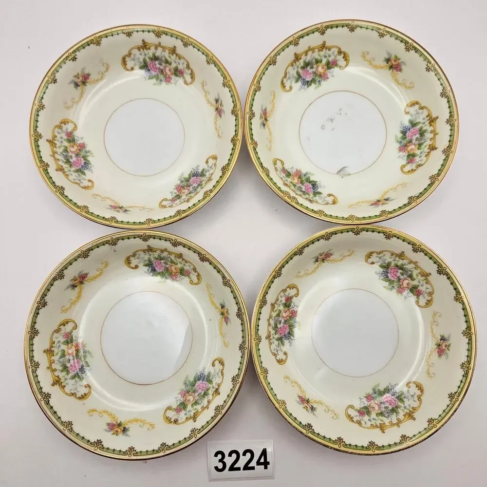 LOT OF 4 NORITAKE CHINA DIANA JAPAN FLORAL SAUCER BOWLS GOLD TRIM